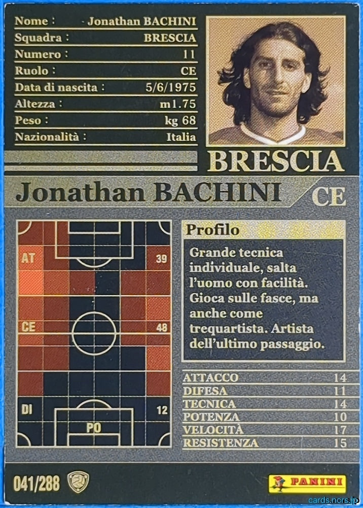 Panini WCCF Football WCCF/2002-2003-041/288EN N Jonathan Bachini Trading Card NM