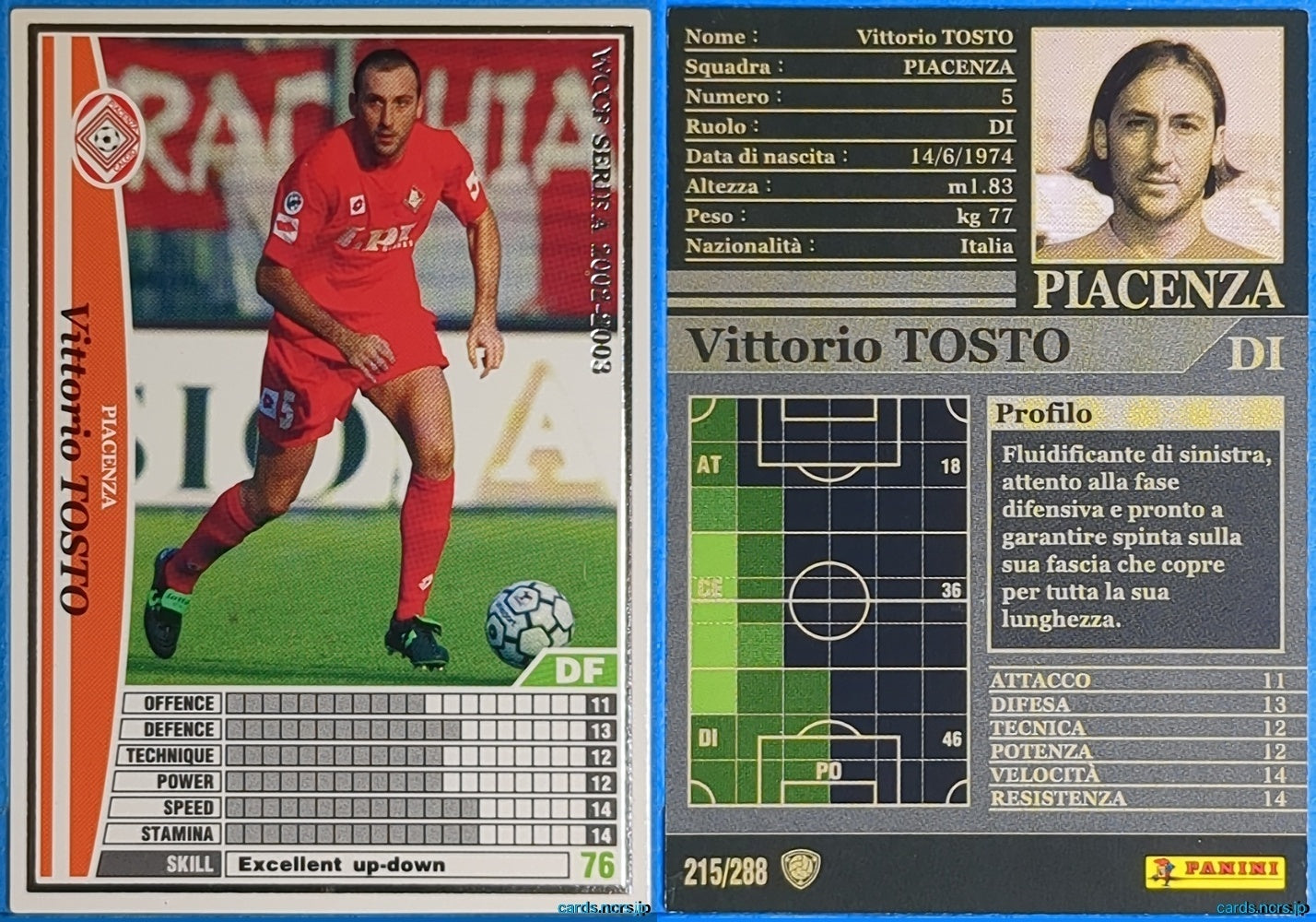 Panini WCCF Football WCCF/2002-2003-215/288EN N Vittorio TOSTO Trading Card NM