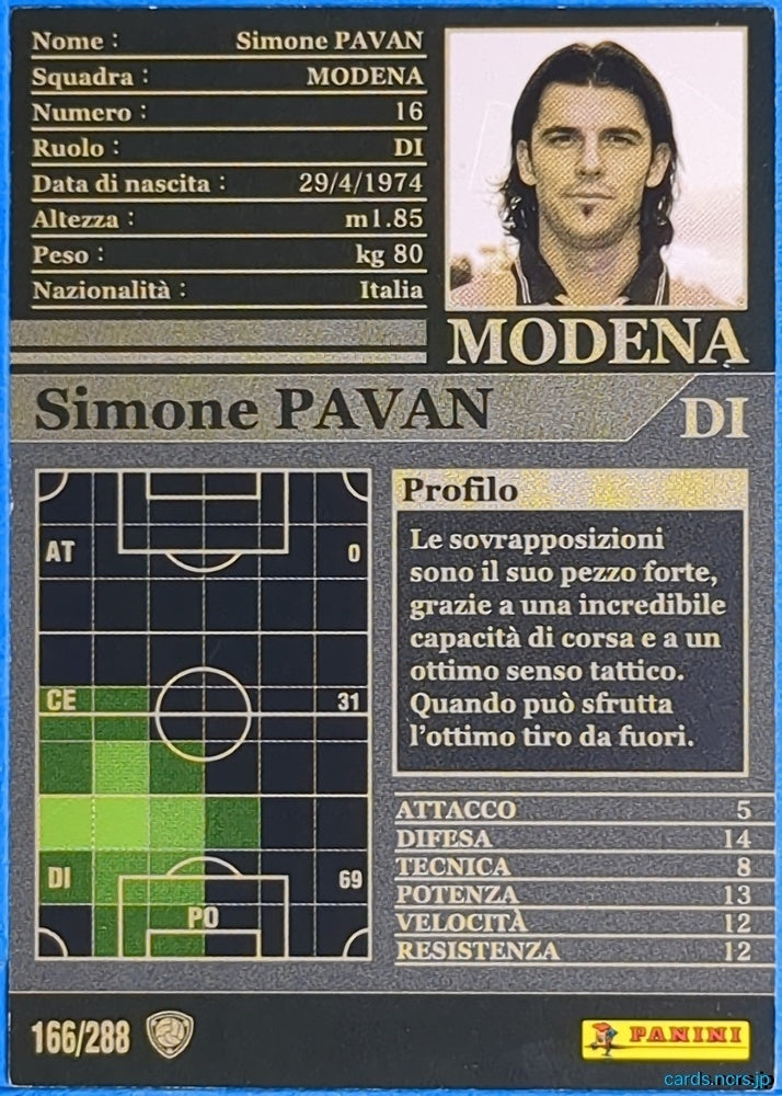 Panini WCCF Football WCCF/2002-2003-166/288EN N Simone PAVAN Trading Card NM