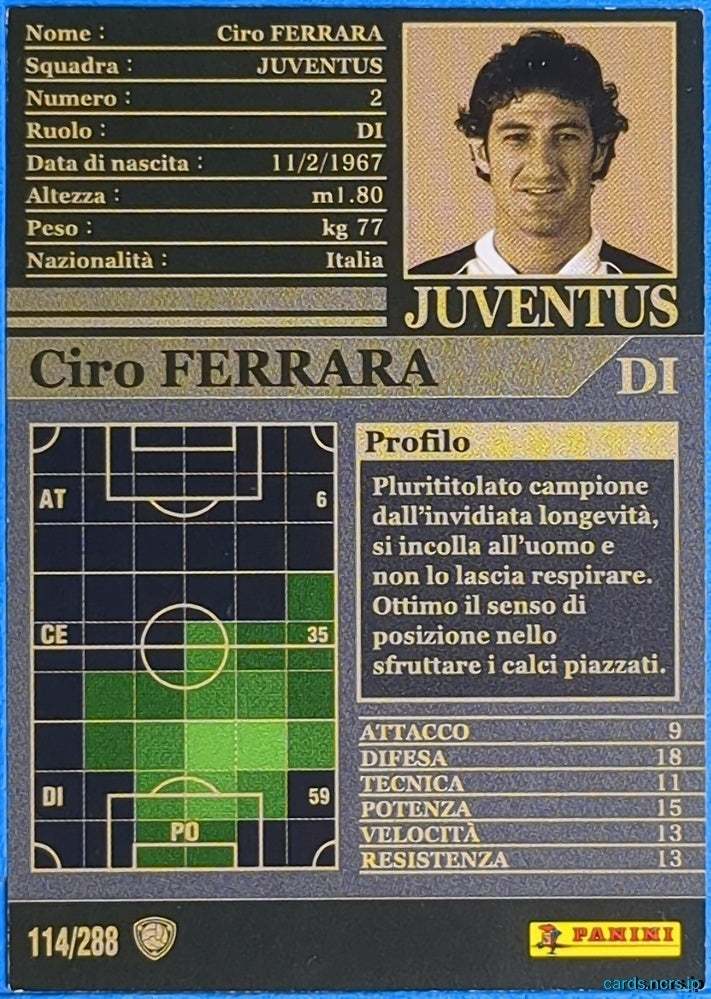 Panini WCCF Football WCCF/2002-2003-114/288EN N Ciro Ferrara Trading Card NM