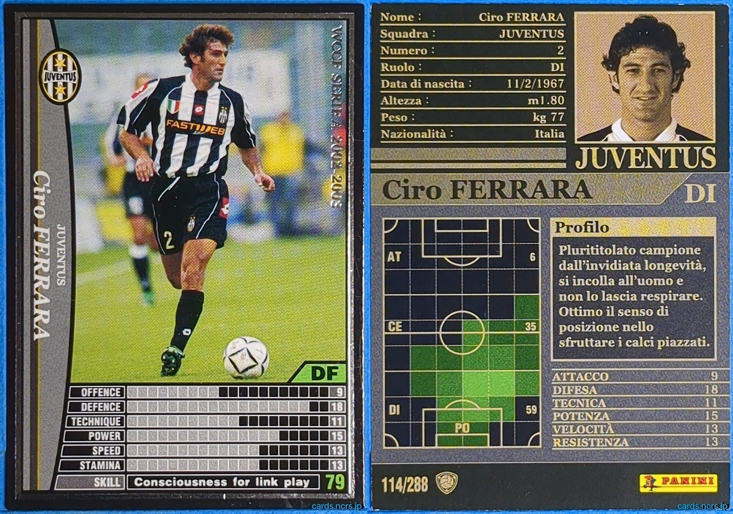 Panini WCCF Football WCCF/2002-2003-114/288EN N Ciro Ferrara Trading Card NM