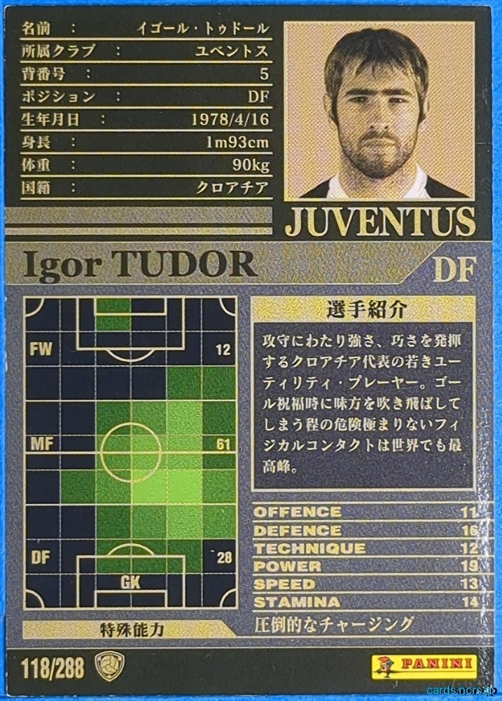Panini WCCF Football WCCF/2002-2003-118/288 N Igor Tudor Trading Card NM