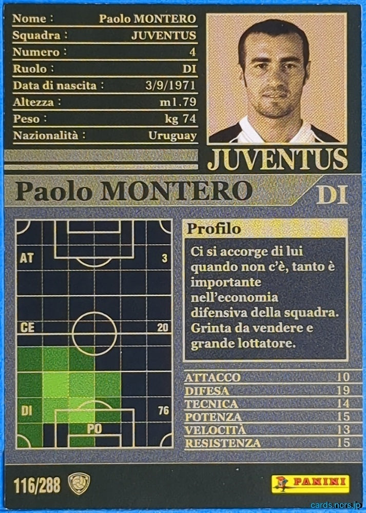 Panini WCCF Football WCCF/2002-2003-116/288 N Paolo Montero Trading Card NM
