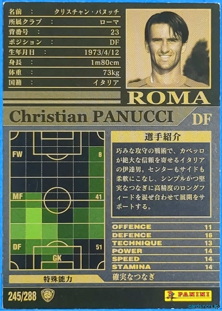Panini WCCF Football WCCF/2002-2003-245/288 N Christian Panucci Trading Card NM