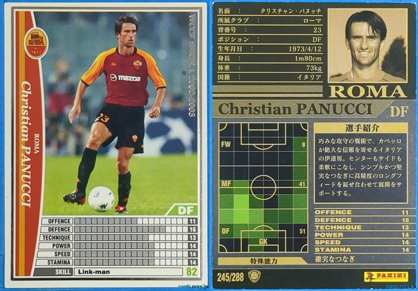 Panini WCCF Football WCCF/2002-2003-245/288 N Christian Panucci Trading Card NM