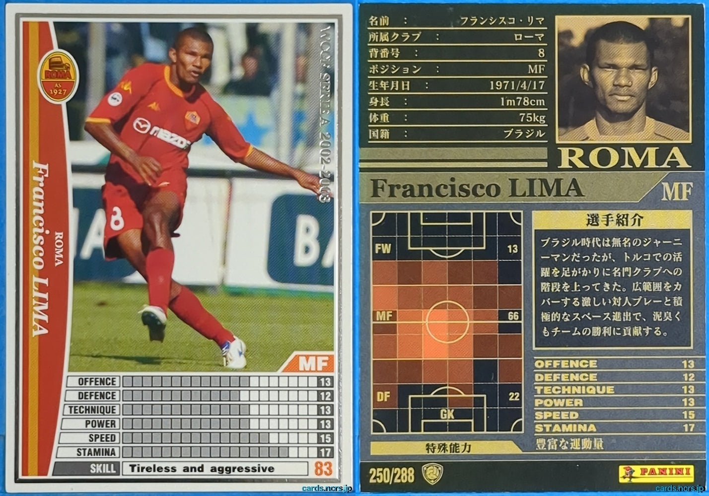 Panini WCCF Football WCCF/2002-2003-250/288 N Francisco Lima Trading Card NM