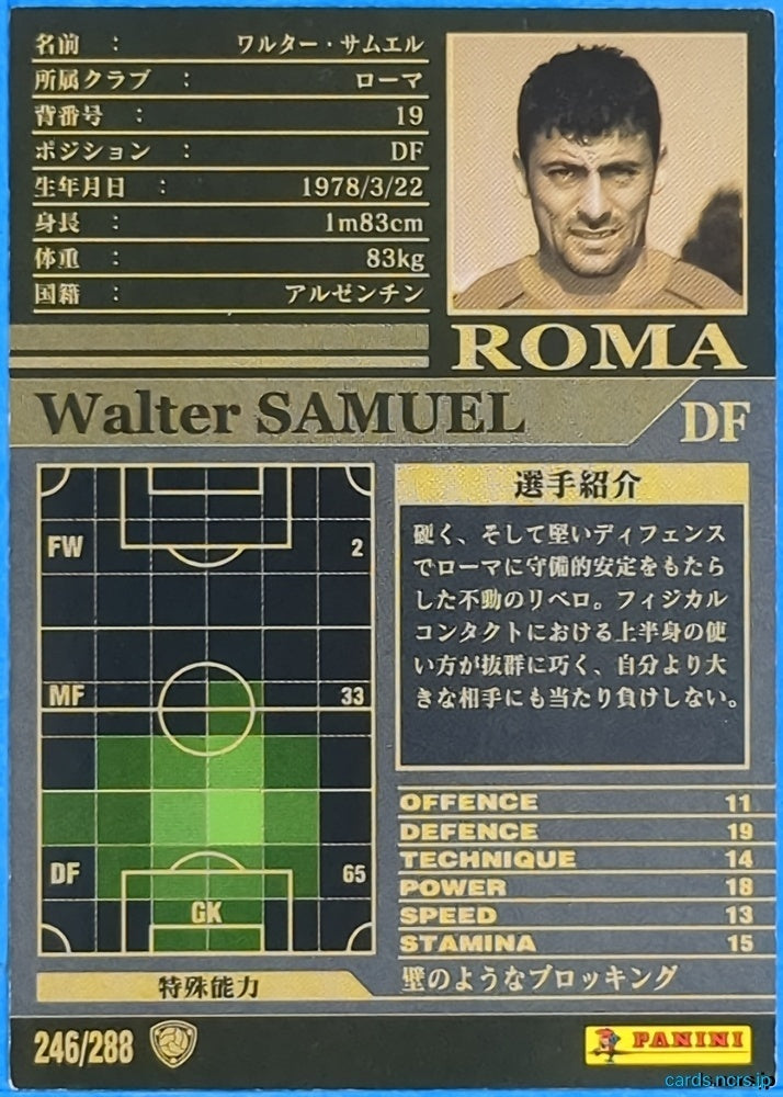 Panini WCCF Football WCCF/2002-2003-246/288 N Walter Samuel Trading Card NM