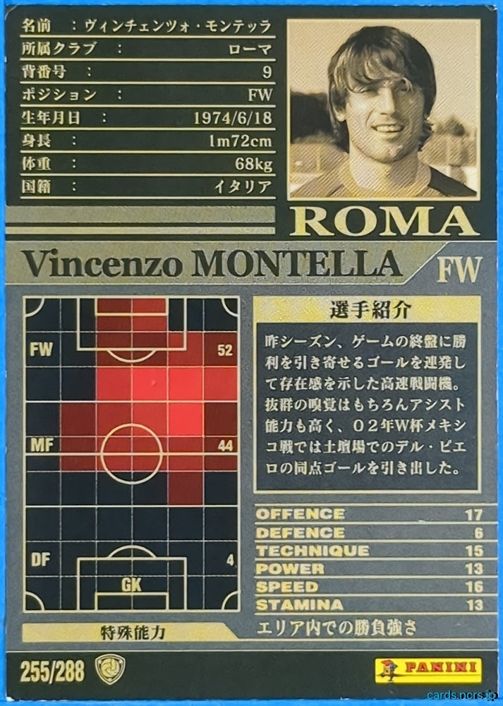 Panini WCCF Football WCCF/2002-2003-255/288 N Vincenzo Montella Trading Card NM