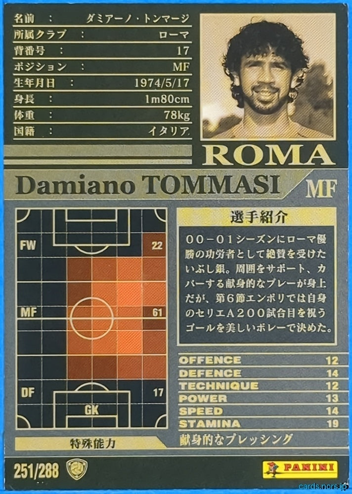 Panini WCCF Football WCCF/2002-2003-251/288 N Damiano Tommasi Trading Card NM