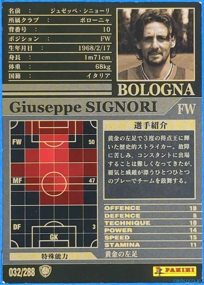 Panini WCCF Football WCCF/2002-2003-032/288 N Giuseppe Signori Trading Card NM