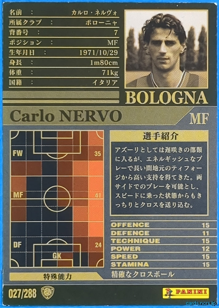 Panini WCCF Football WCCF/2002-2003-027/288 N Carlo Nervo Trading Card NM