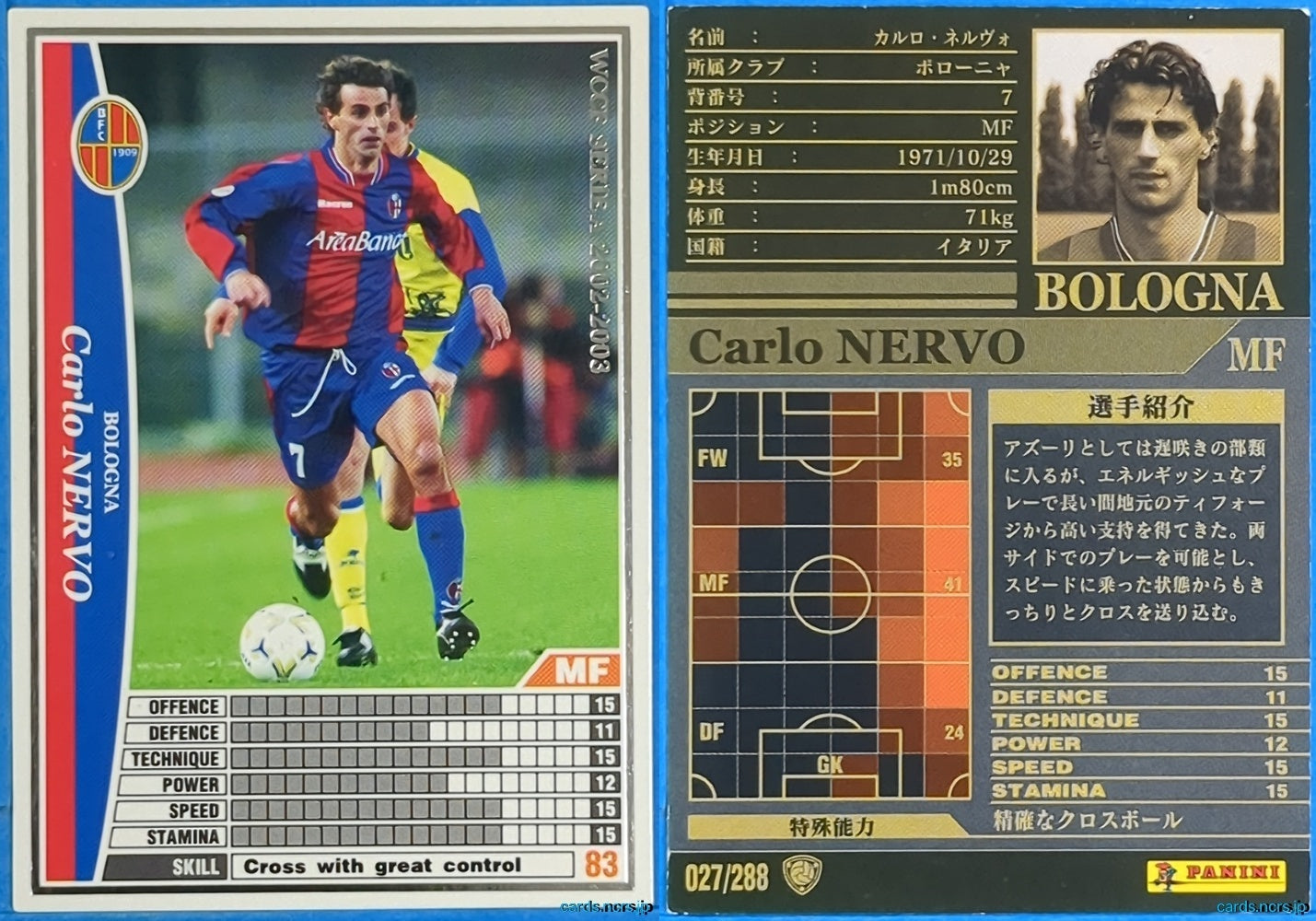Panini WCCF Football WCCF/2002-2003-027/288 N Carlo Nervo Trading Card NM
