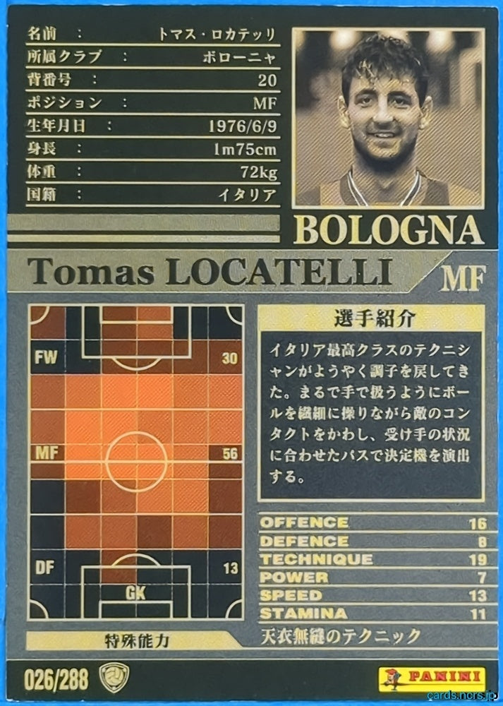 Panini WCCF Football WCCF/2002-2003-026/288 N Tomas Locatelli Trading Card NM