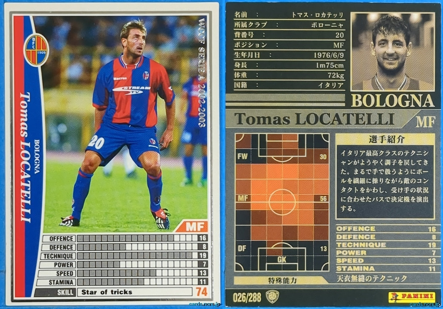 Panini WCCF Football WCCF/2002-2003-026/288 N Tomas Locatelli Trading Card NM