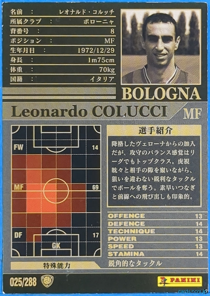 Panini WCCF Football WCCF/2002-2003-025/288 N Leonardo Colucci Trading Card NM