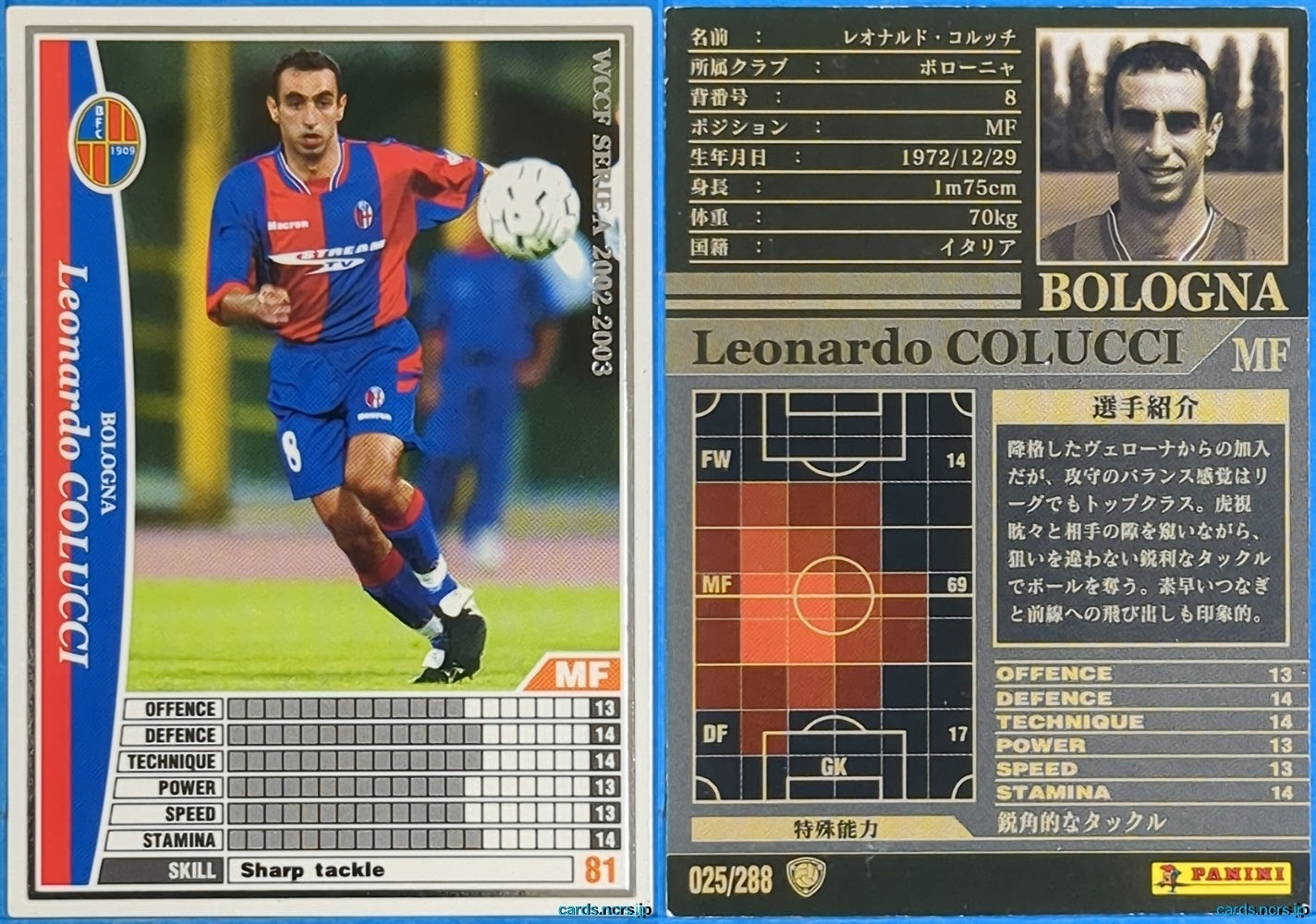 Panini WCCF Football WCCF/2002-2003-025/288 N Leonardo Colucci Trading Card NM