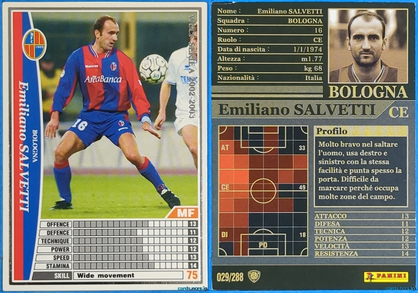 Panini WCCF Football WCCF/2002-2003-029/288 N Emiliano SALVETTI Trading Card NM