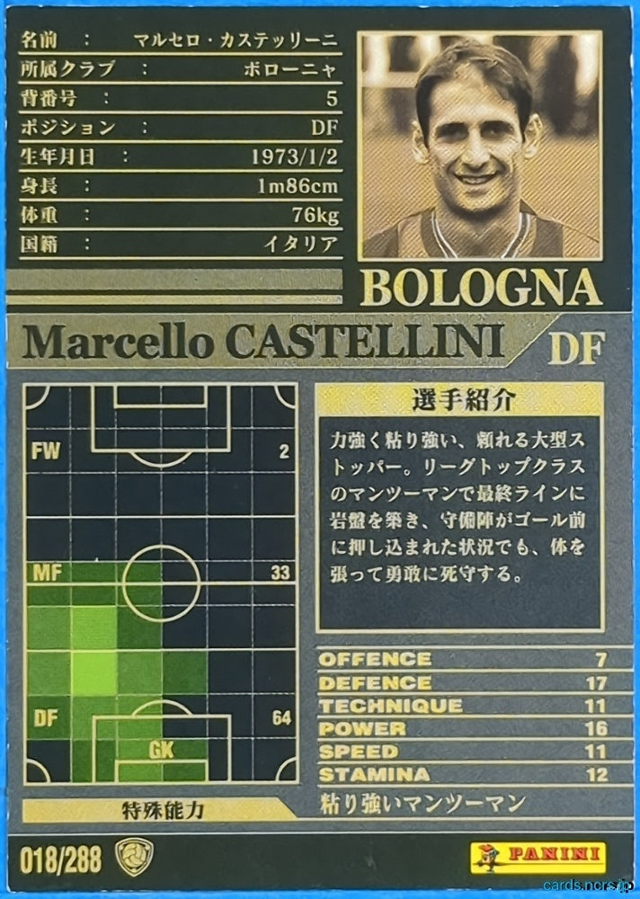 Panini WCCF Football WCCF/2002-2003-018/288 N Marcello Castellini Trading Card NM