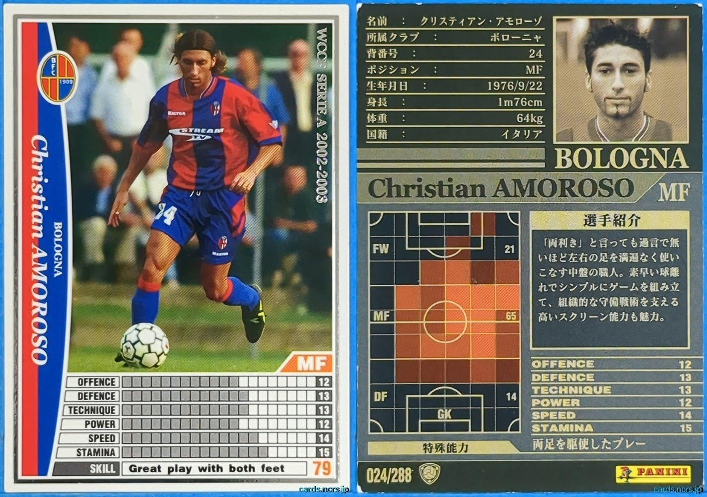 Panini WCCF Football WCCF/2002-2003-024/288 N Christian Amoroso Trading Card NM