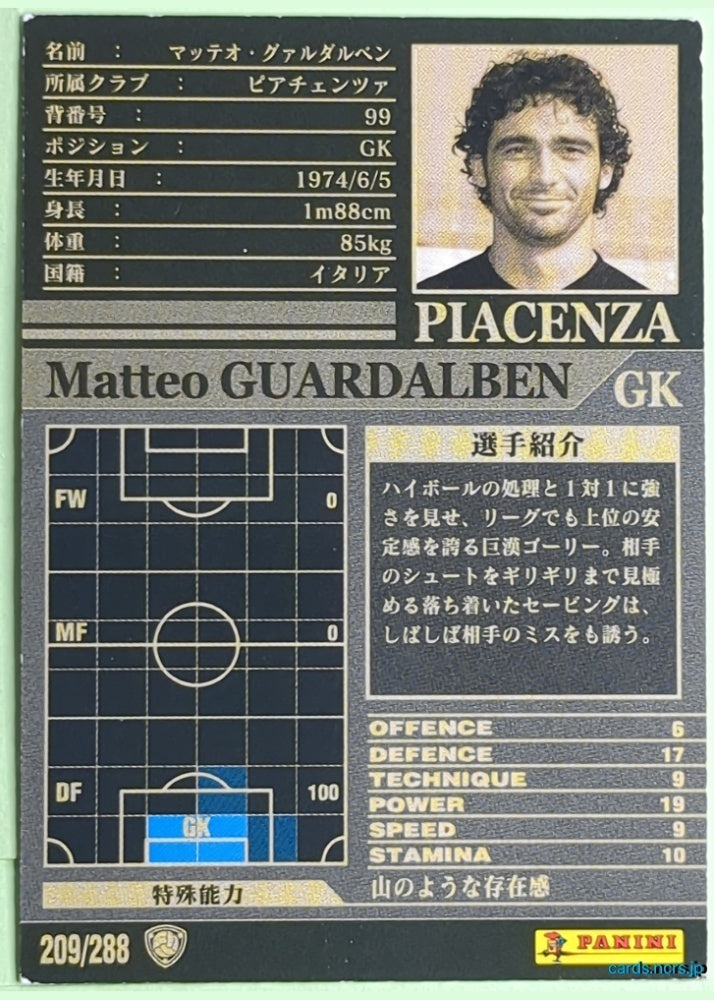 Panini WCCF Football WCCF/2002-2003-209/288 N Matteo GUARDALBEN Trading Card NM