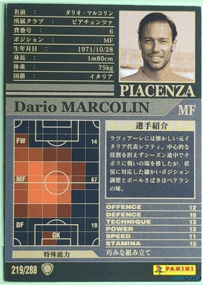 Panini WCCF Football WCCF/2002-2003-219/288 N Dario MARCOLIN Trading Card NM