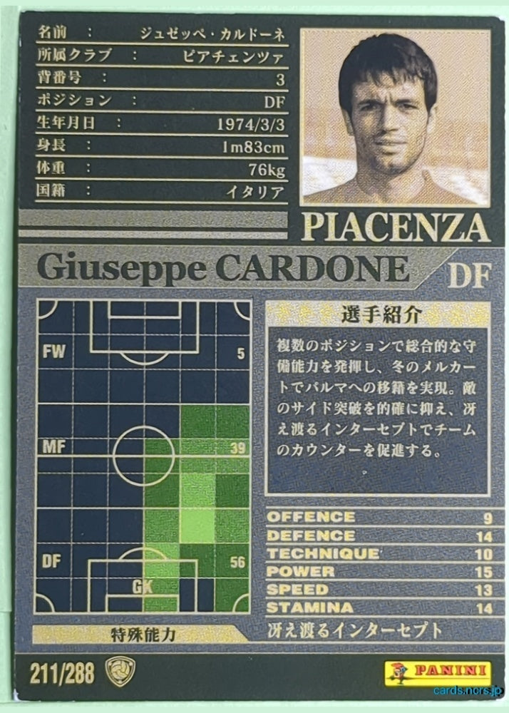 Panini WCCF Football WCCF/2002-2003-211/288 N Giuseppe CARDONE Trading Card NM