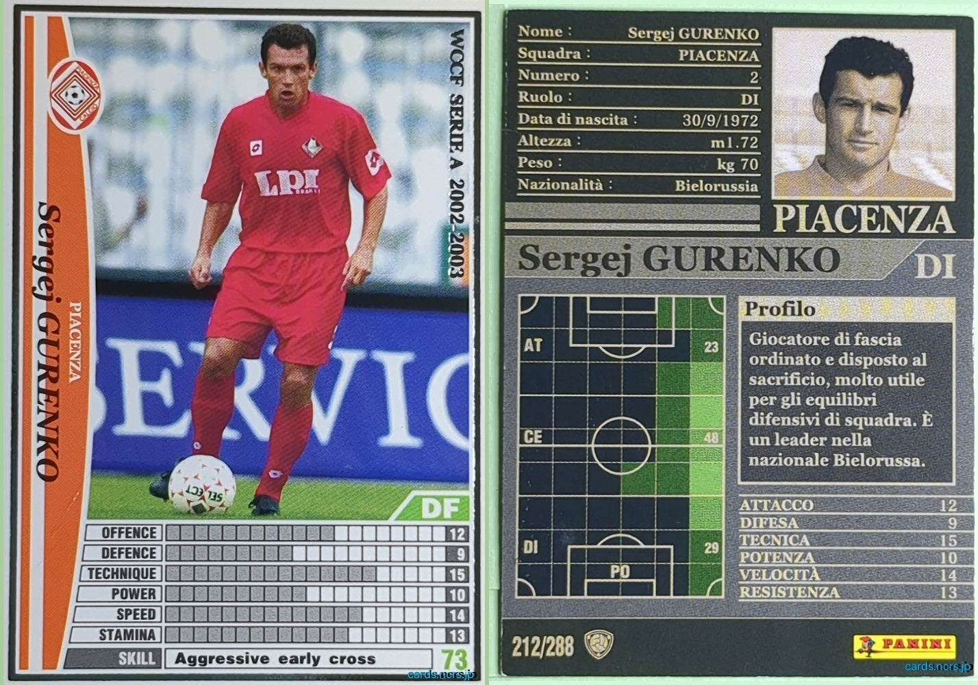 Panini WCCF Football WCCF/2002-2003-212/288EN N Sergej GURENKO Trading Card NM