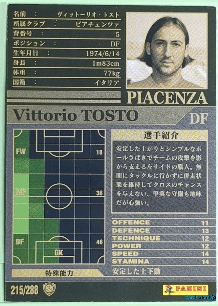 Panini WCCF Football WCCF/2002-2003-223/288 N Vittorio TOSTO Trading Card NM