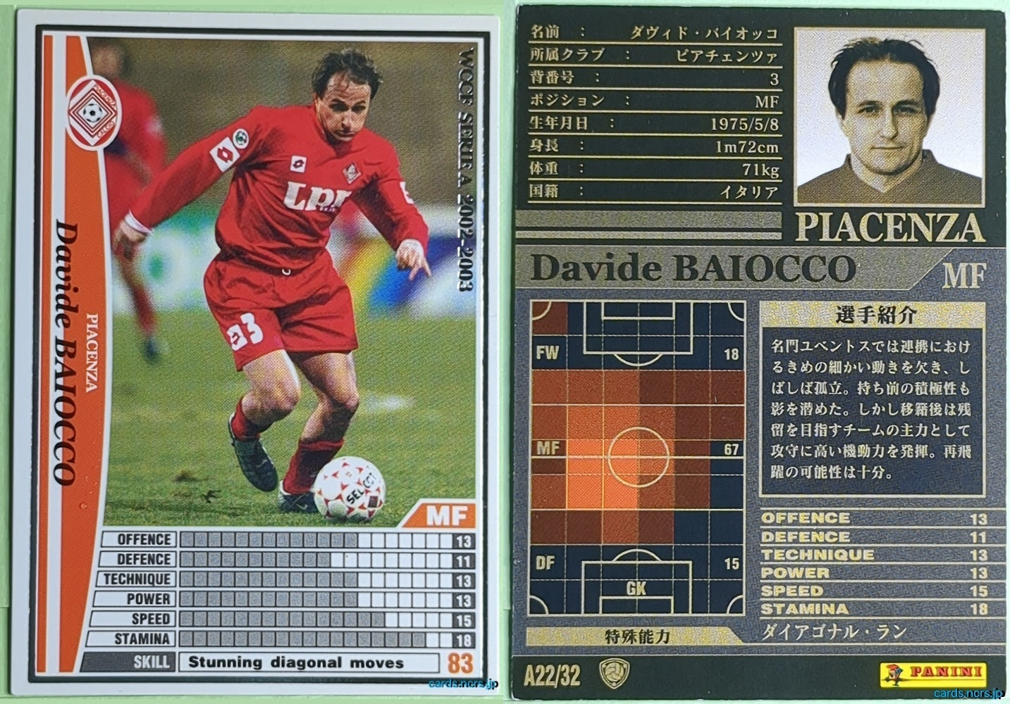 Panini WCCF Football WCCF/2002-2003-A22/32 N Davide Baiocco Trading Card NM