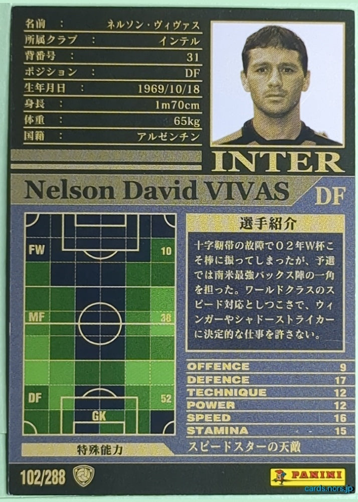 Panini WCCF Football WCCF/2002-2003-102/288 N Nelson David Vivas Trading Card NM