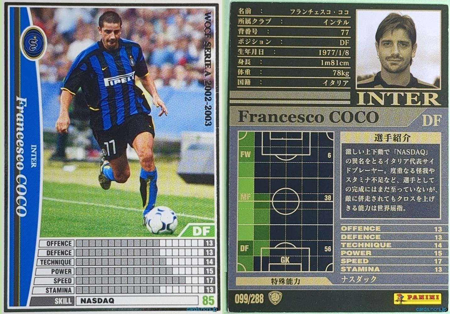 Panini WCCF Football WCCF/2002-2003-099/288 N Francesco Coco Trading Card NM
