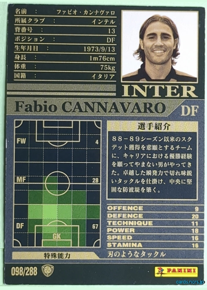 Panini WCCF Football WCCF/2002-2003-098/288 N Fabio Cannavaro Trading Card NM