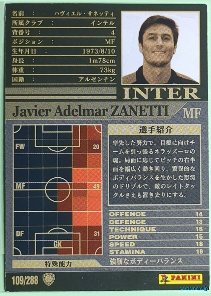 Panini WCCF Football WCCF/2002-2003-109/288 N Javier Adelmar Zanetti Trading Card NM