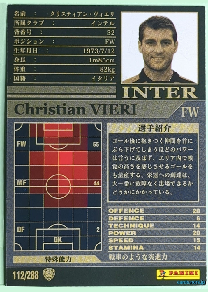 Panini WCCF Football WCCF/2002-2003-112/288 N Christian Vieri Trading Card NM