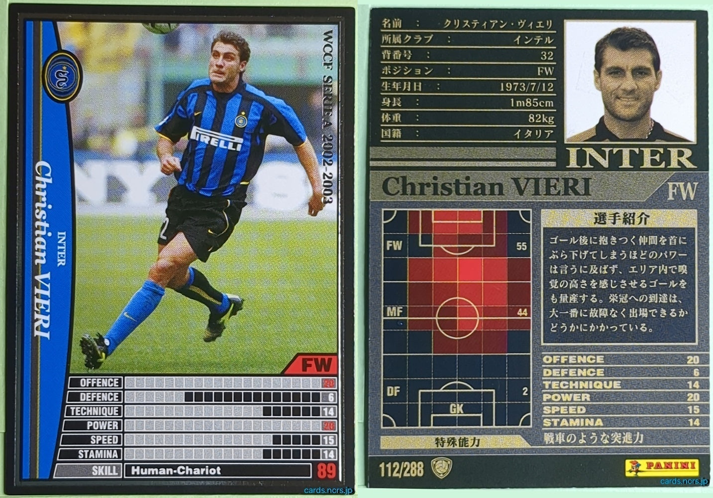 Panini WCCF Football WCCF/2002-2003-112/288 N Christian Vieri Trading Card NM