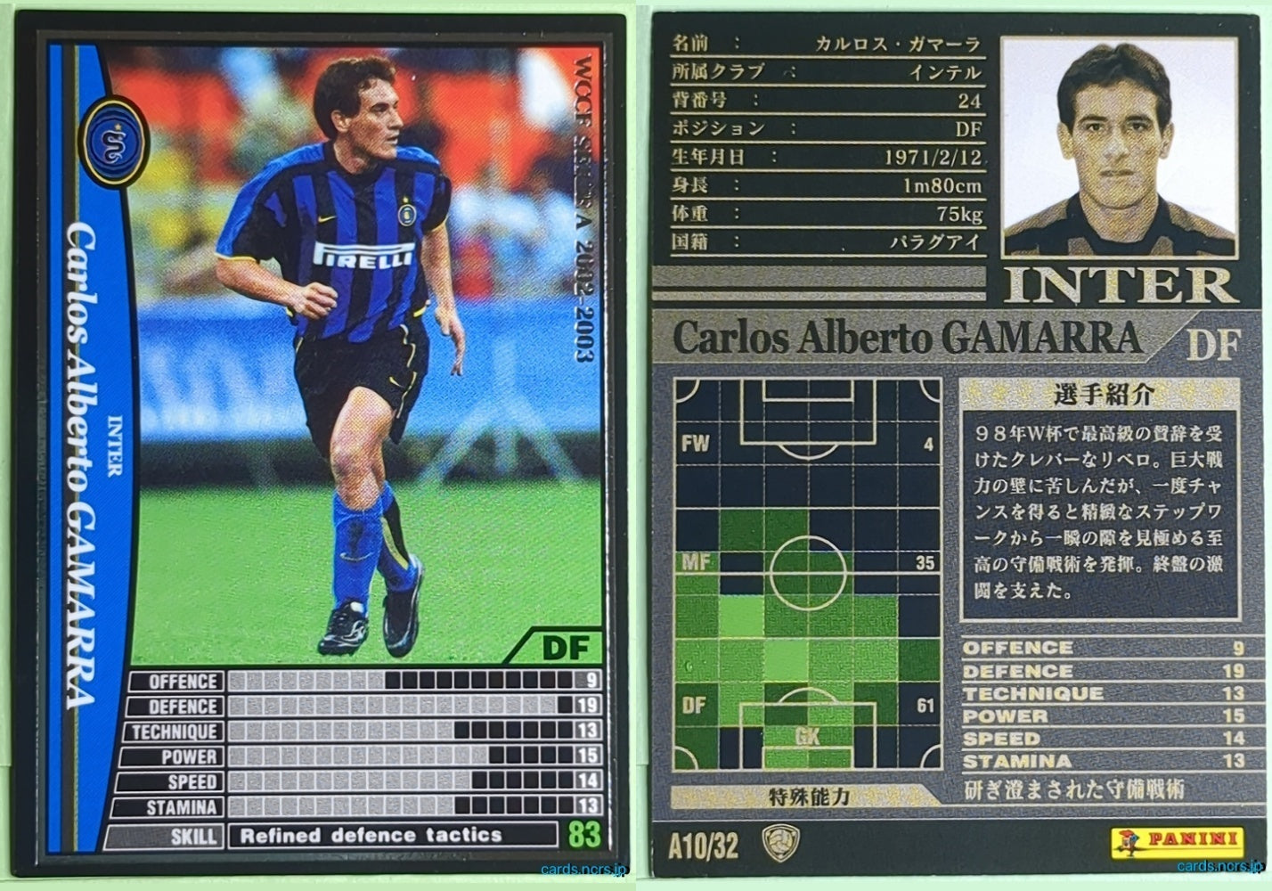 Panini WCCF Football WCCF/2002-2003-A10/32 N Carlos Alberto Gamarra Trading Card NM