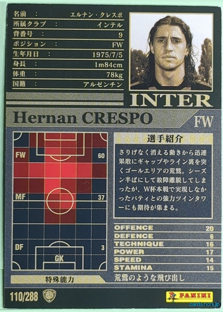 Panini WCCF Football WCCF/2002-2003-110/288 N Hernan Crespo Trading Card NM
