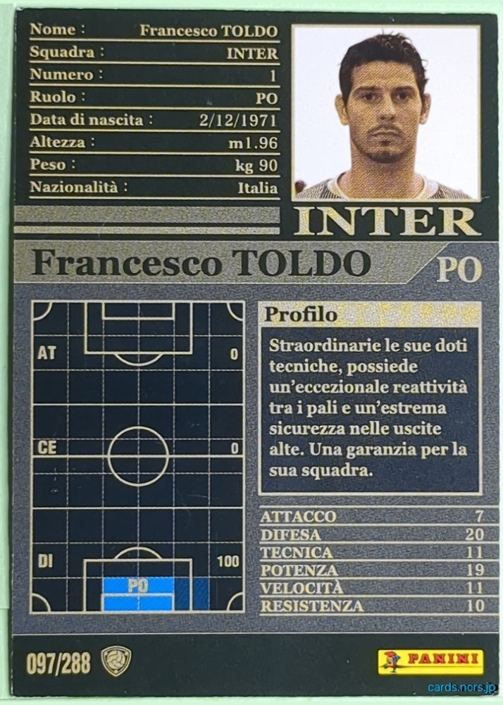 Panini WCCF Football WCCF/2002-2003-097/288EN N Francesco Toldo Trading Card NM