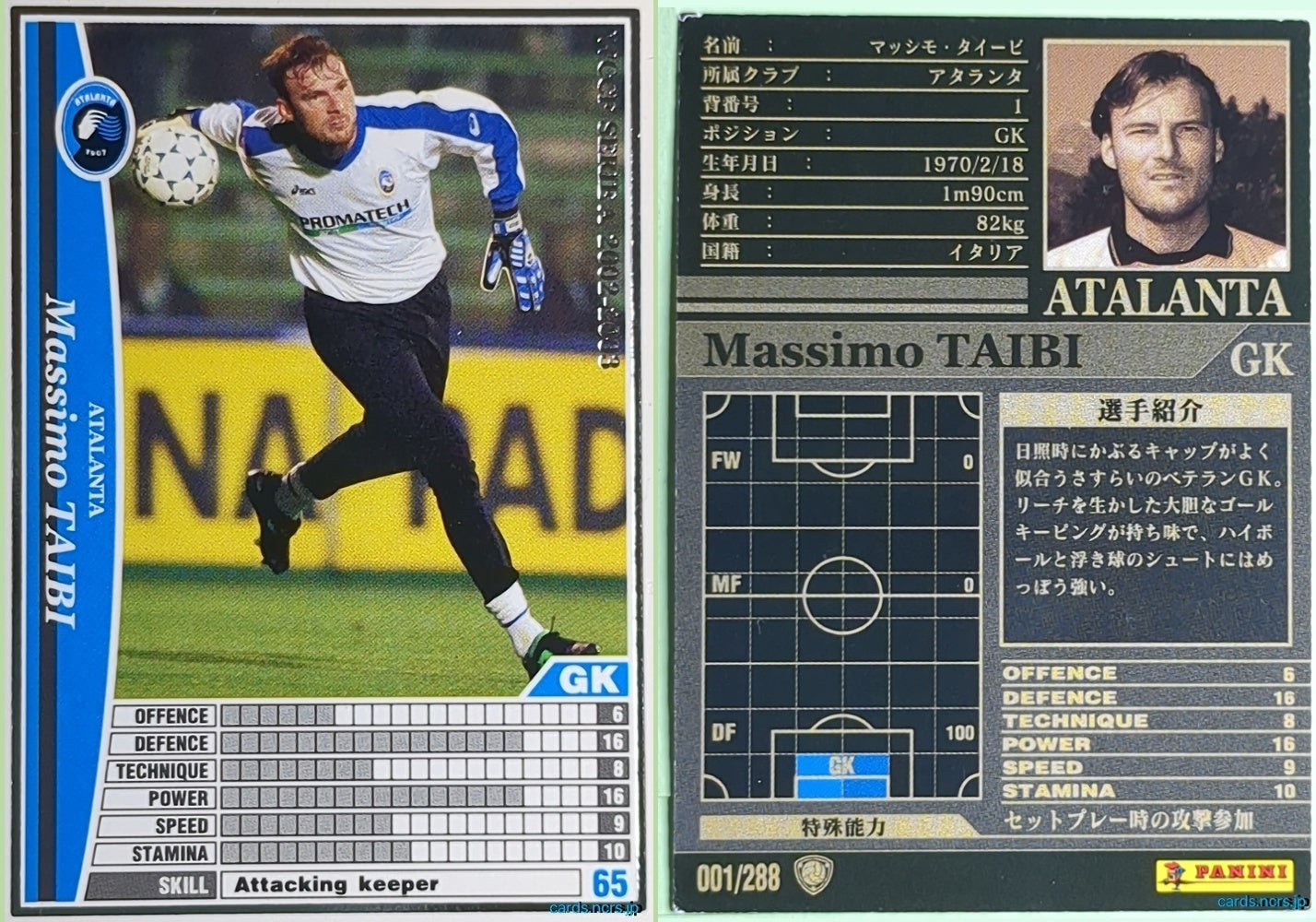 Panini WCCF Football WCCF/2002-2003-001/288 N Massimo Taibi Trading Card NM