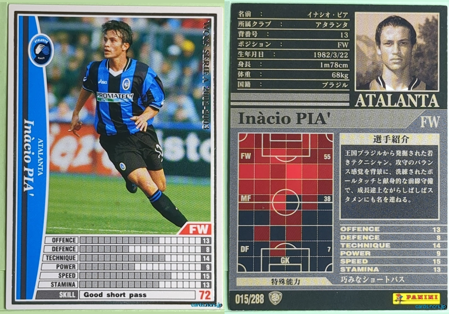 Panini WCCF Football WCCF/2002-2003-015/288 N Inacio Pia Trading Card NM