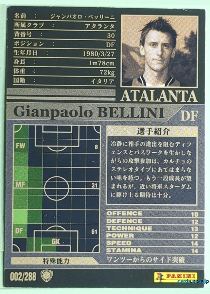 Panini WCCF Football WCCF/2002-2003-002/288 N Gianpaolo Bellini Trading Card NM