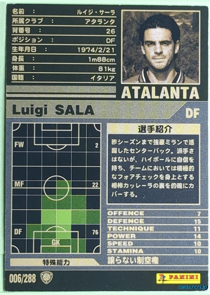 Panini WCCF Football WCCF/2001-2002-006/288 N Luigi Sala Trading Card NM