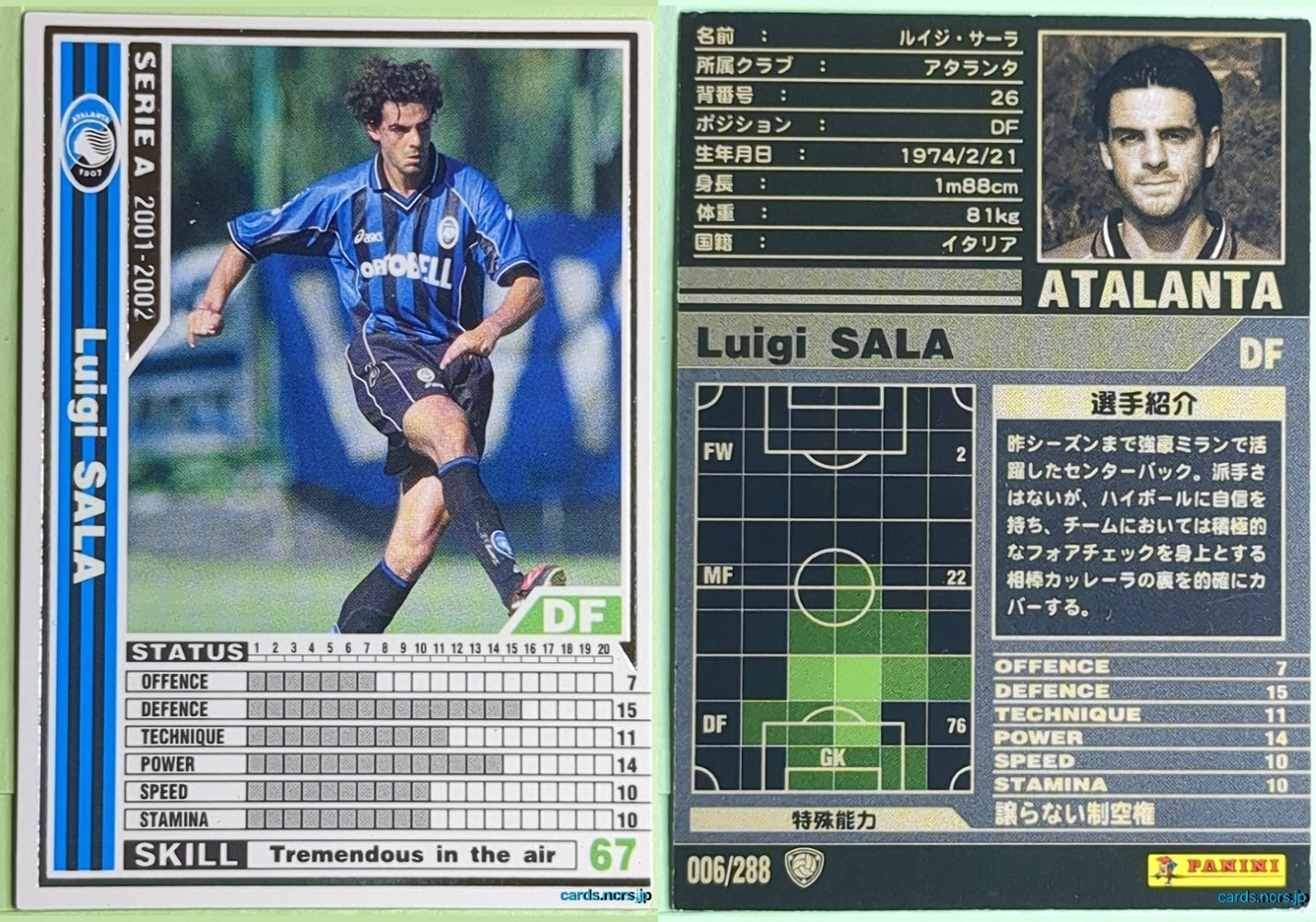 Panini WCCF Football WCCF/2001-2002-006/288 N Luigi Sala Trading Card NM