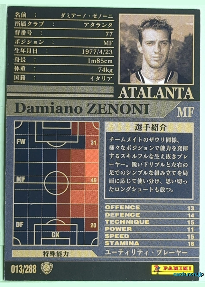 Panini WCCF Football WCCF/2002-2003-013/288 N Damiano Zenoni Trading Card NM