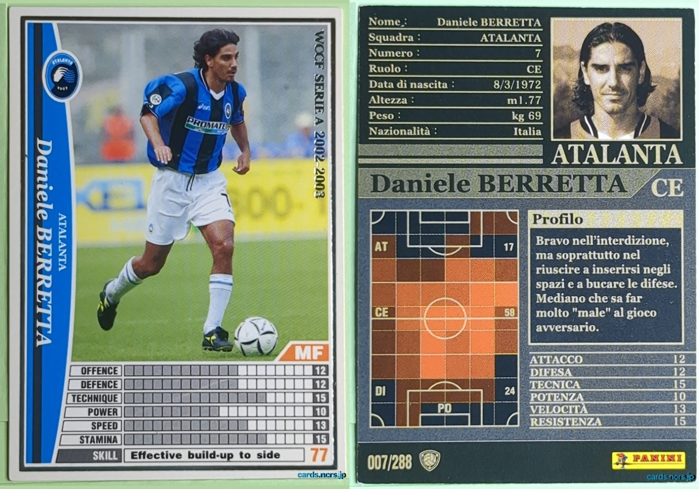 Panini WCCF Football WCCF/2002-2003-007/288EN N Davide Berretta Trading Card NM