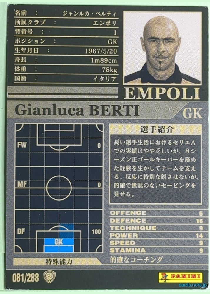 Panini WCCF Football WCCF/2002-2003-081/288 N Gianluca Berti Trading Card NM