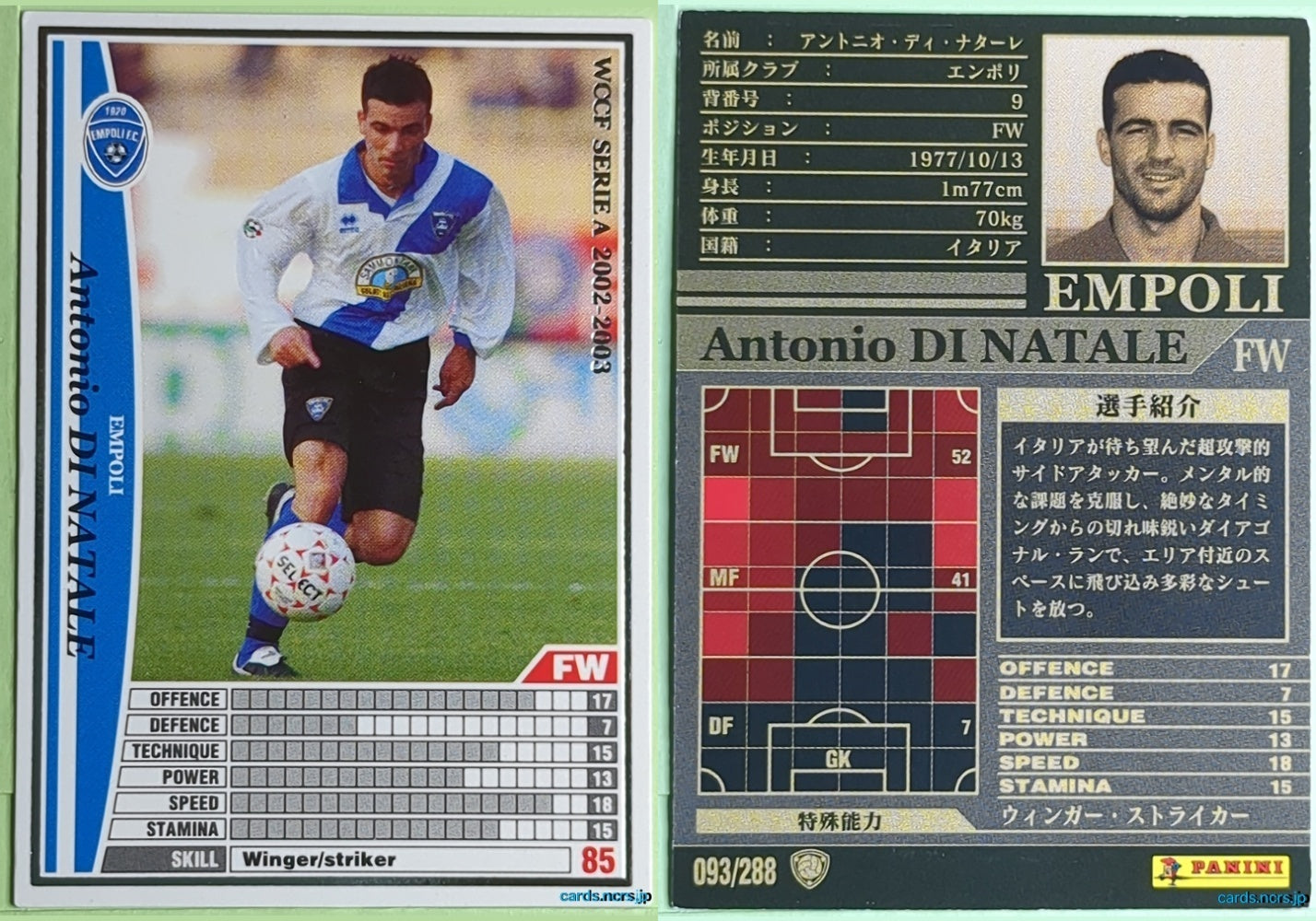 Panini WCCF Football WCCF/2002-2003-093/288 N Antonio DI NATALE Trading Card NM