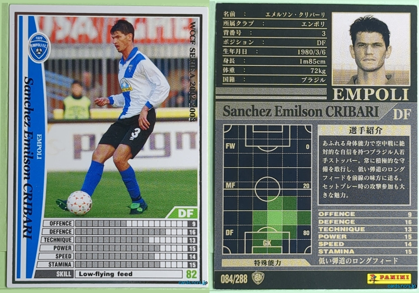 Panini WCCF Football WCCF/2002-2003-084/288 N Sanchez Emilson Cribari Trading Card NM