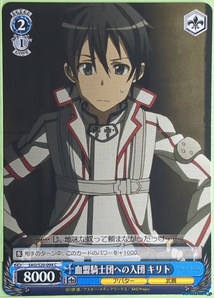 Weiss Schwarz Sword Art Online SAO/S20-094C C Kirito Trading Card NM