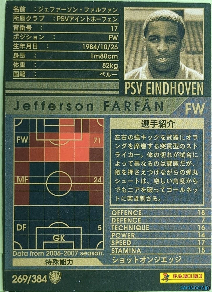 Panini WCCF Football WCCF/2006-2007-269/384 Jefferson Farfán Trading Card NM